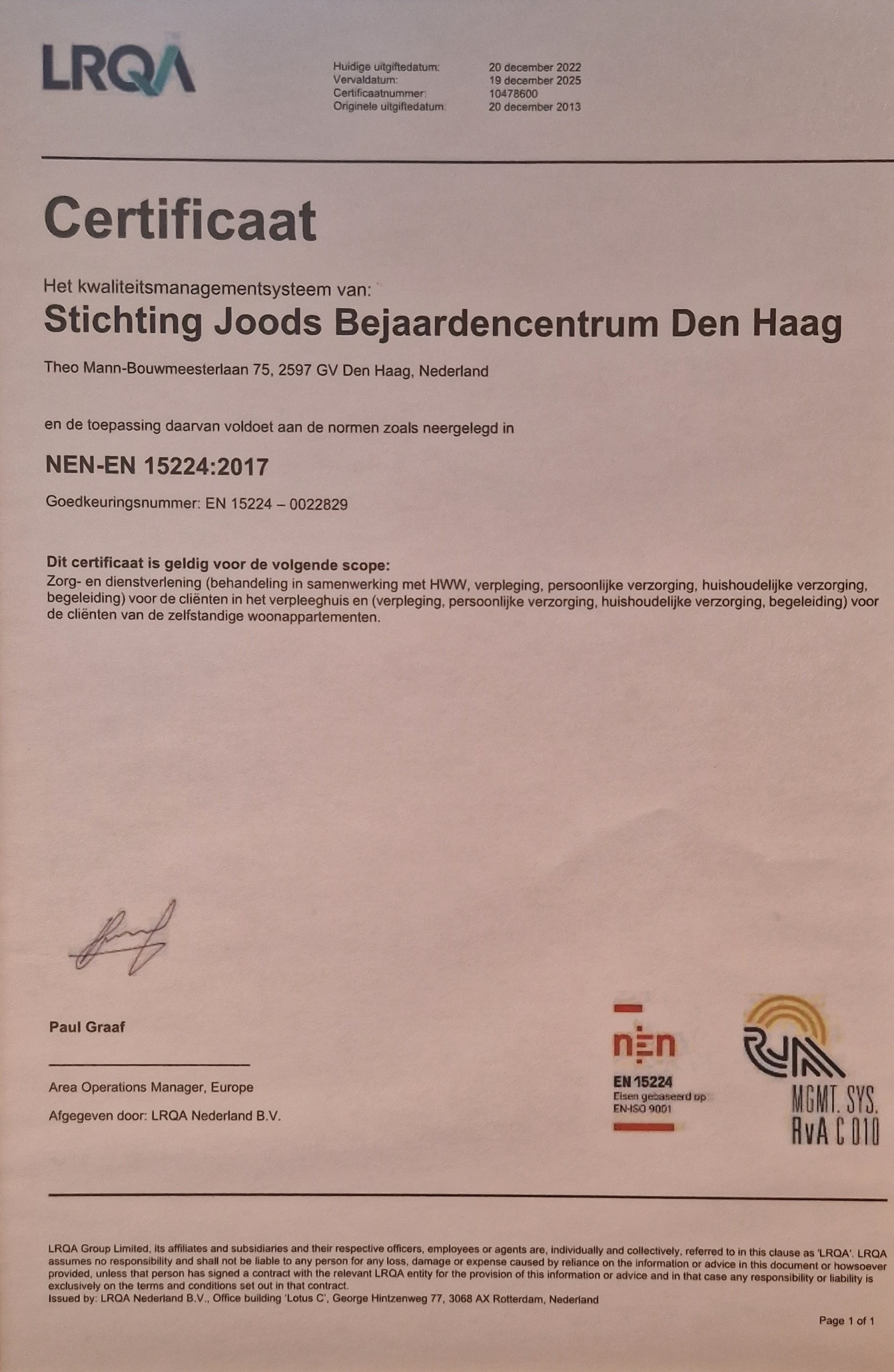 Certificaat Lloyd's RegisterNederland B.V.